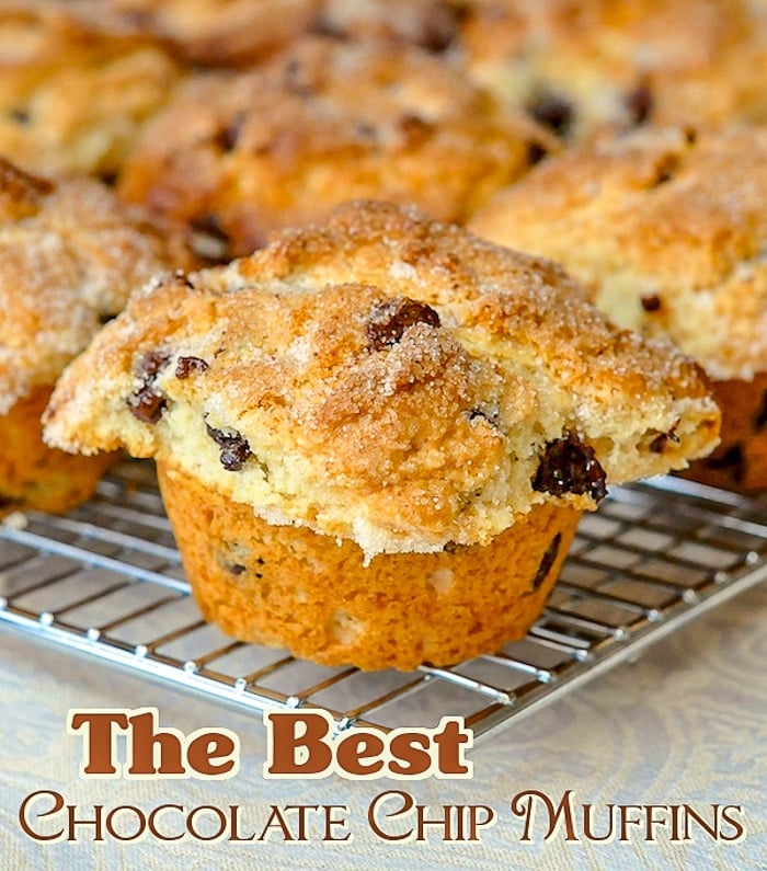 The Best Chocolate Chip Muffins photo with title text for Pinterest