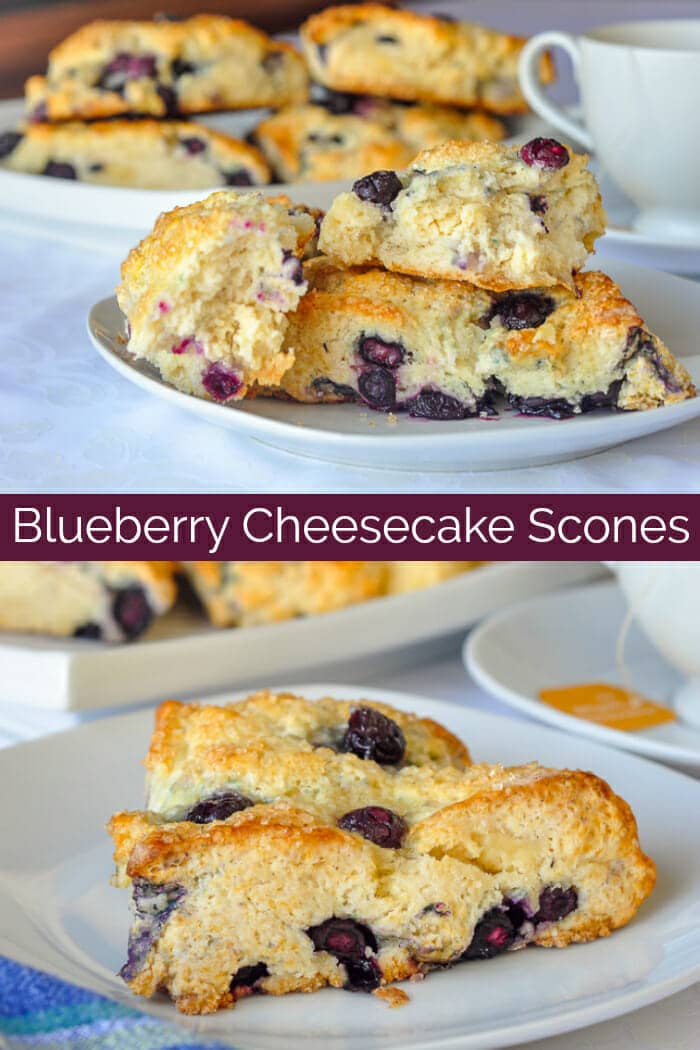 Blueberry Cheesecake Scones Photo collage with title text for Pinterest