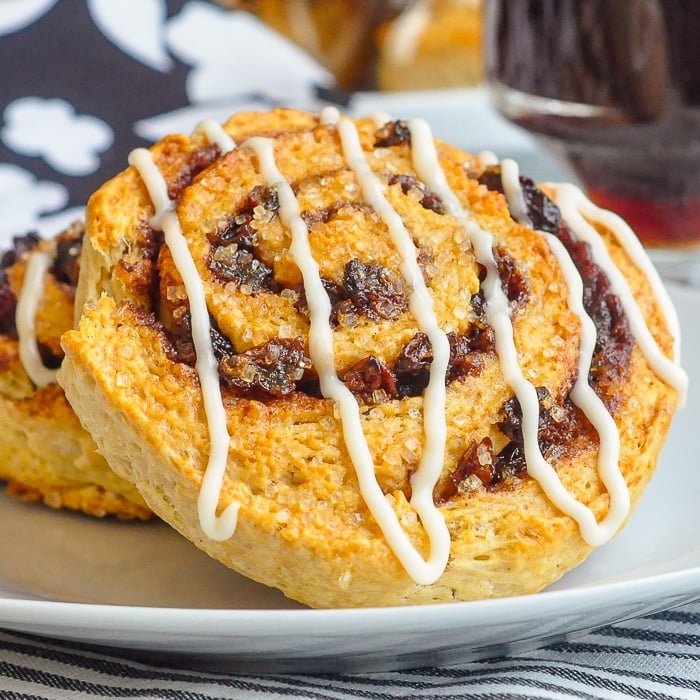 Buttermilk Biscuit Cinnamon Rolls close up photo of one roll