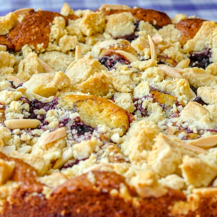 Cherry Swirl Almond Crumble Coffee Cake close up photo of crumble topping