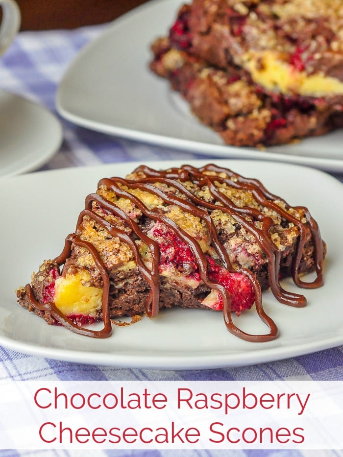 Chocolate Raspberry Cheesecake Scones image with title text for Pinterest