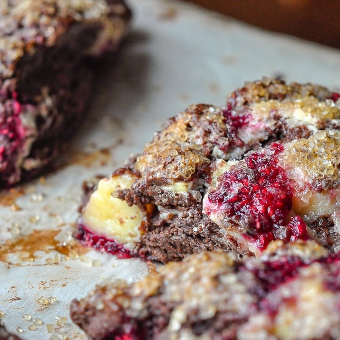 Chocolate Raspberry Cheesecake Scones just out of the oven