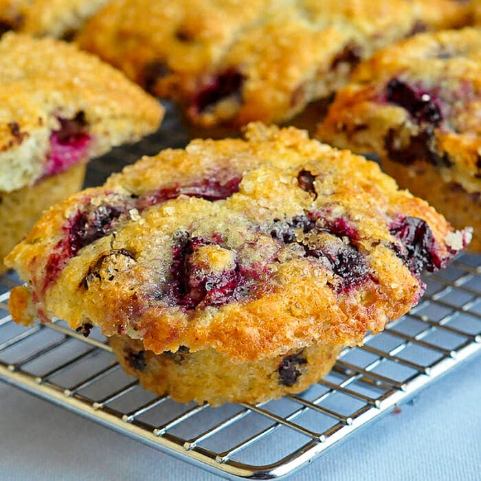 Chunky Cherry Chocolate Chip Muffins just out of the oven