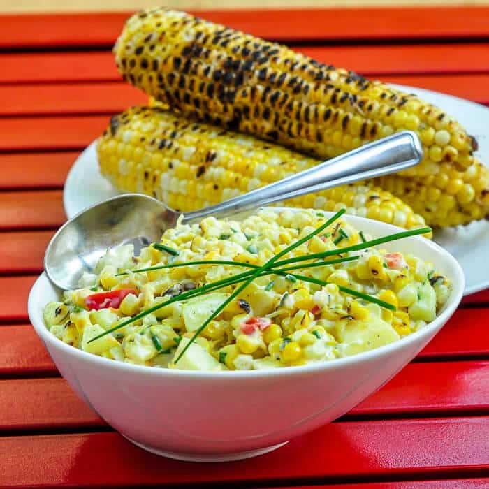 Grilled Corn Salad with Apples, Lemon and Chives