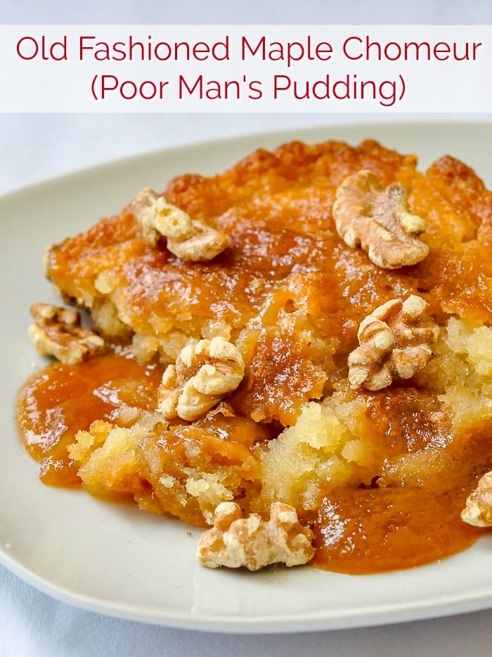 Maple Chomeur Poor Man's Pudding image with title text for Pinterest