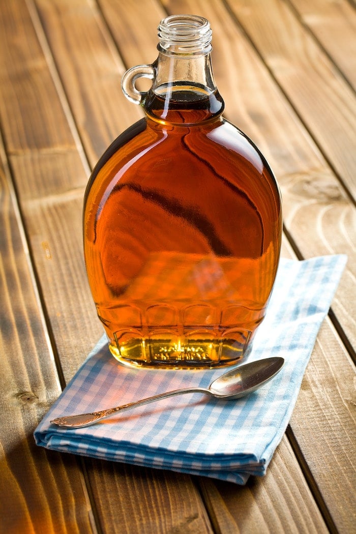 maple syrup in glass bottle