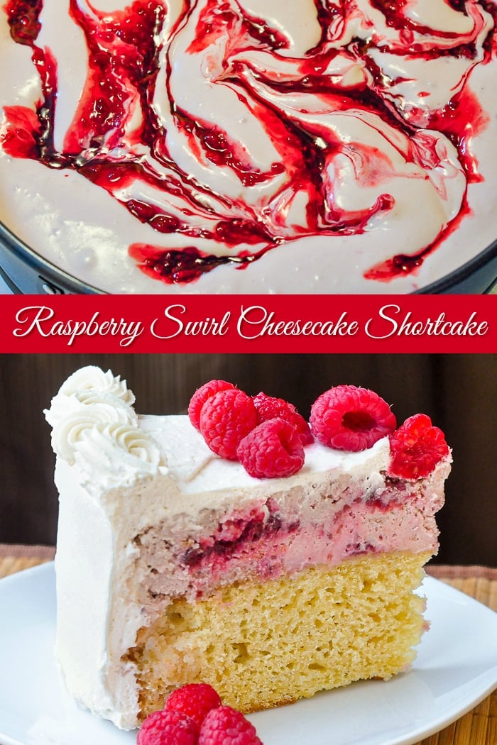 Raspberry Swirl Cheesecake Shortcake photo collage with title text for Pinterest