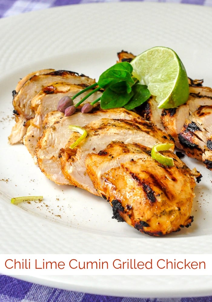 Chili Lime Cumin Grilled Chicken photo with title text added for Pinterest