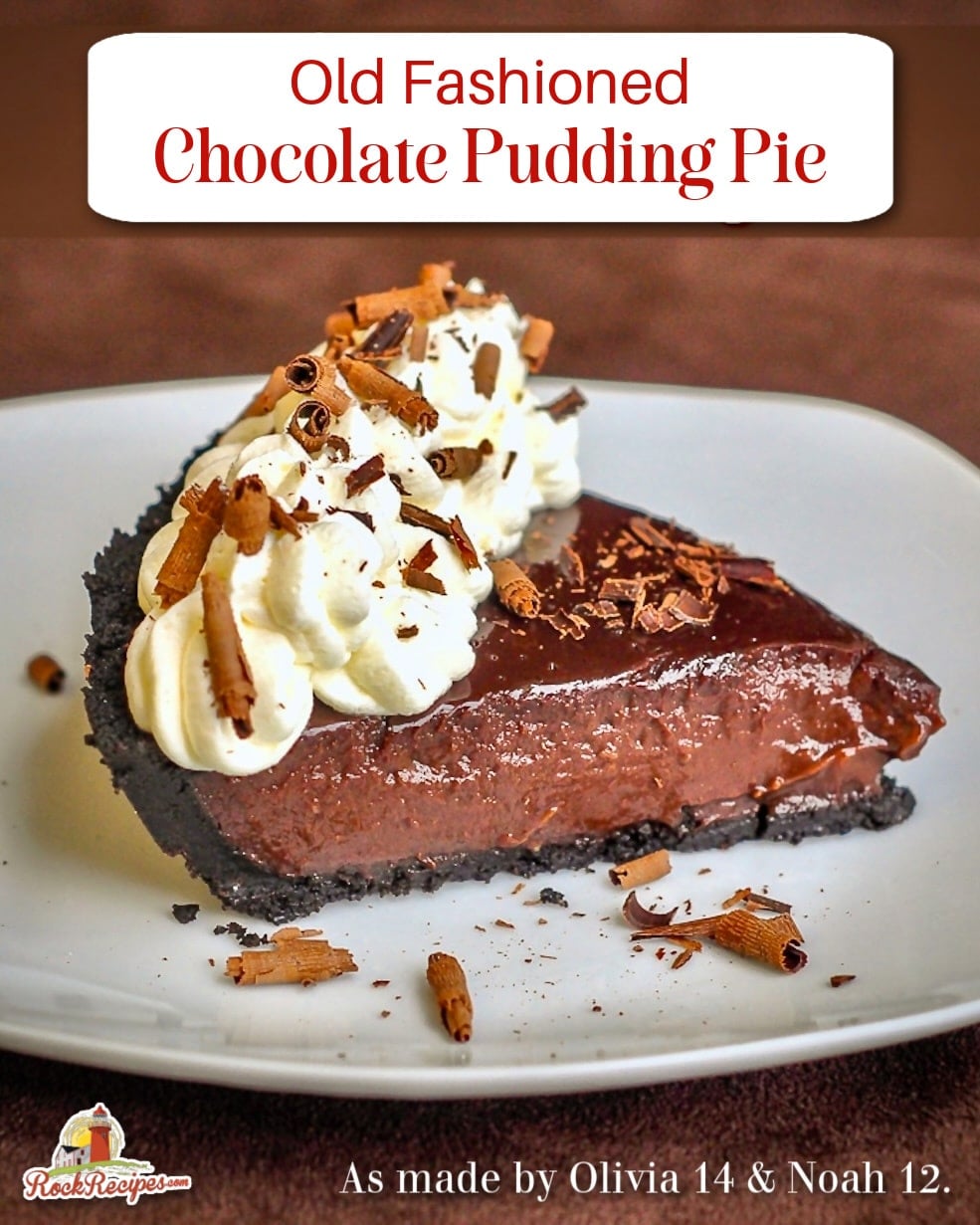 Chocolate Pudding Pie image with title text for social media posts.