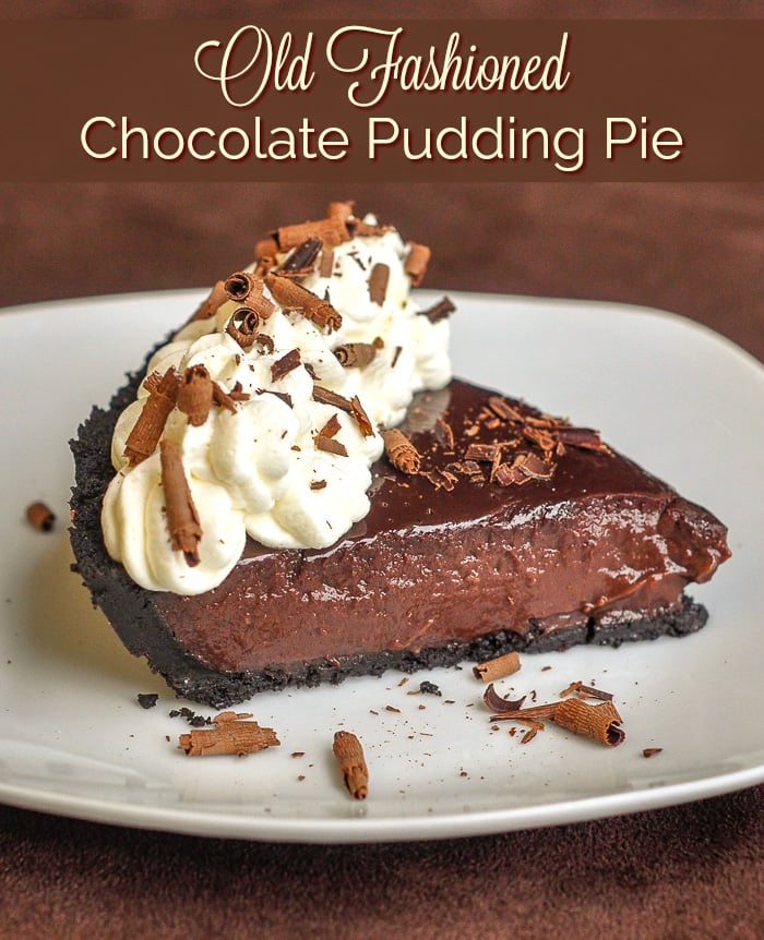 Chocolate Pudding Pie image with title text for Pinterest