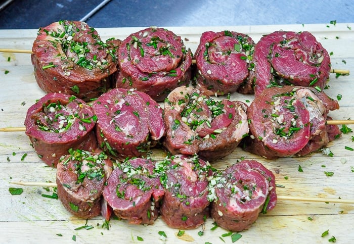 Herb and Garlic Rolled Steak Medallions ready for the grill.