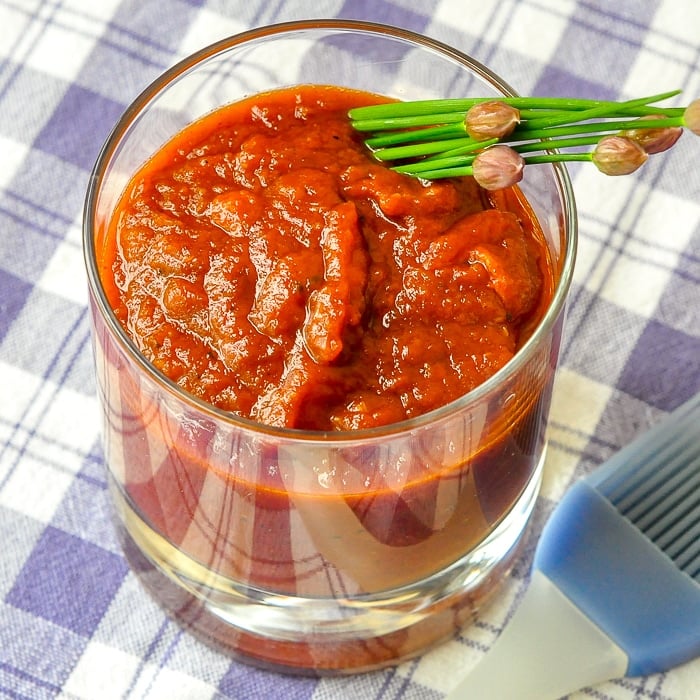 Honey Chili Barbecue Sauce in a glass serving dish
