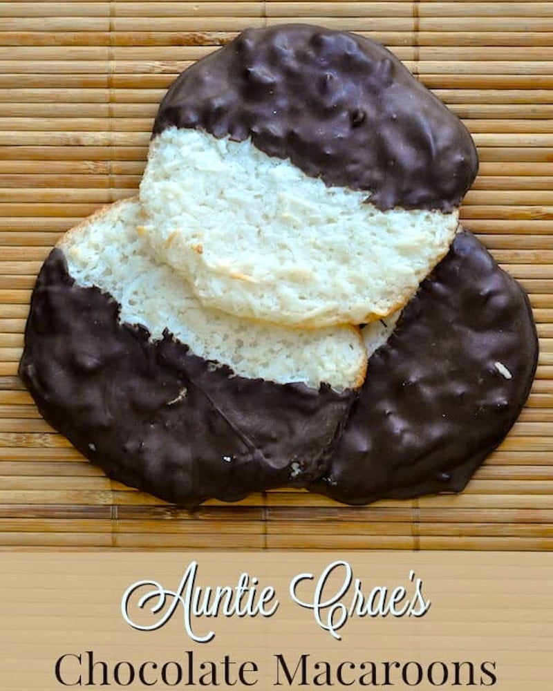 Auntie Craes Chocolate Macaroons photo with title text added for Facebook and Instagram