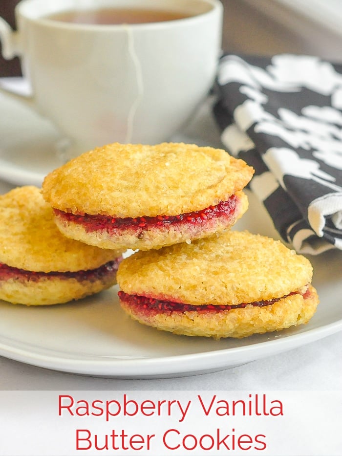Raspberry Vanilla Butter Cookies photo with title text for Pinterest