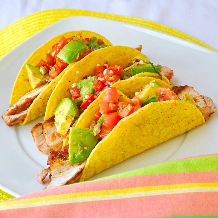 Spicy Barbecue Pork Chop Tacos with Chunky Avocado Salsa