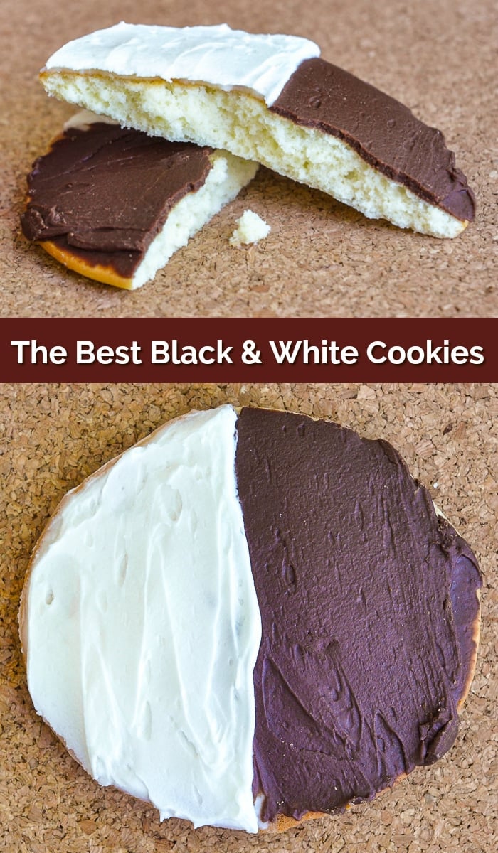 The Best Black and White Cookies photo with title text for Pinterest