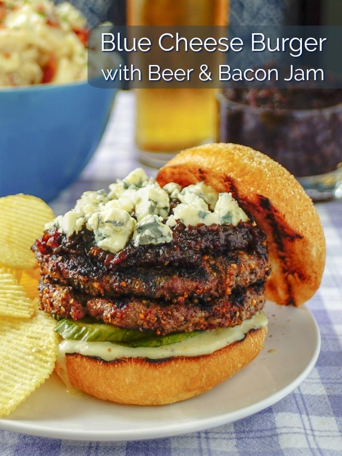 Blue Cheese Burger with Beer and Bacon Jam