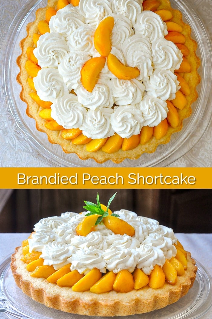 Brandied Peach Shortcake photo collage with title text for Pinterest