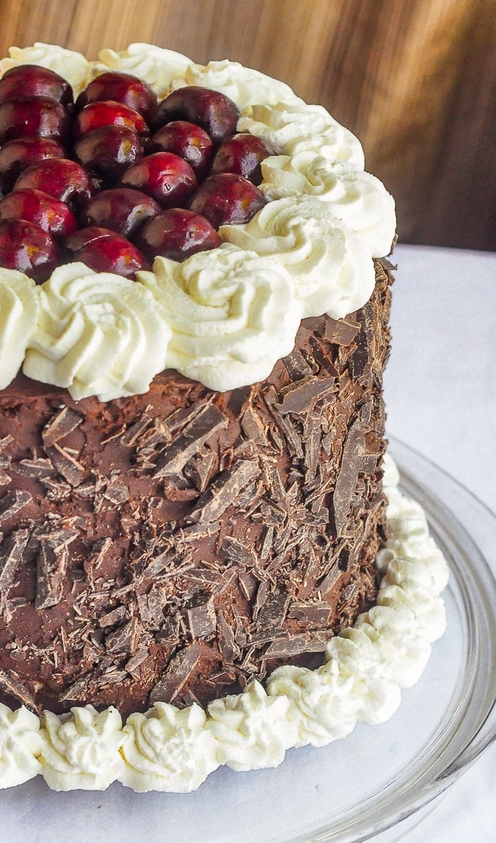 Double Chocolate Black Forest Cake phpto of completed cake at full height