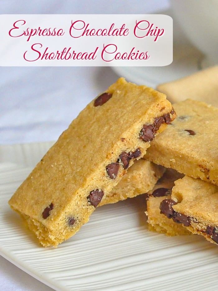 Espresso Chocolate Chip Shortbread Cookies photo with title text for Pintertest