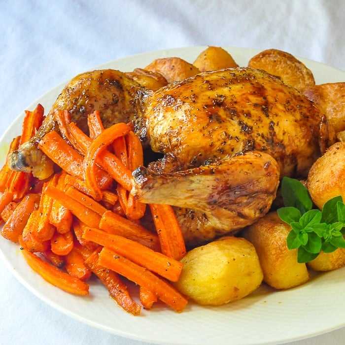 Glazed Maple Chipotle Roast Chicken close up photo for featured image