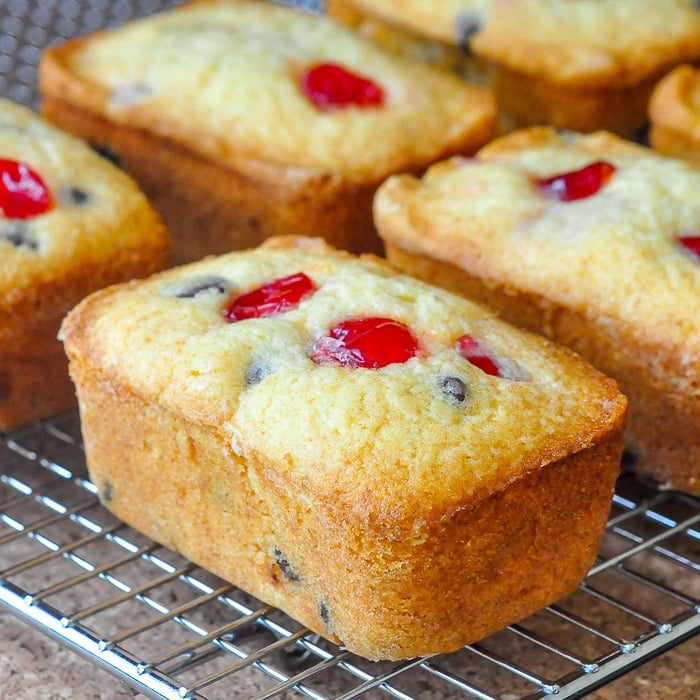 Cherry Chocolate Chip Crinkle Cakes close up photo of a single cake