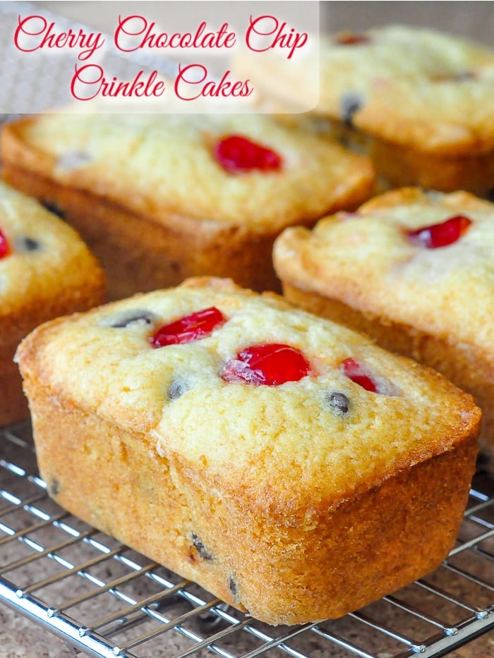 Cherry Chocolate Chip Crinkle Cakes photo with title text for Pinterest