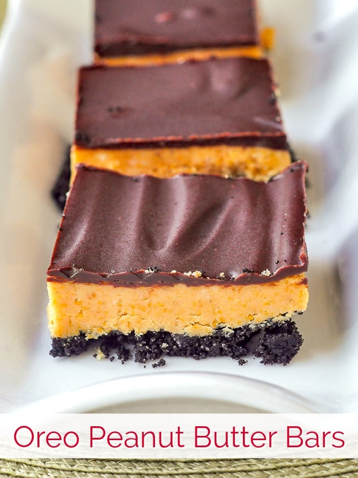 Oreo Peanut Butter Bars photo with title text for Pinterest