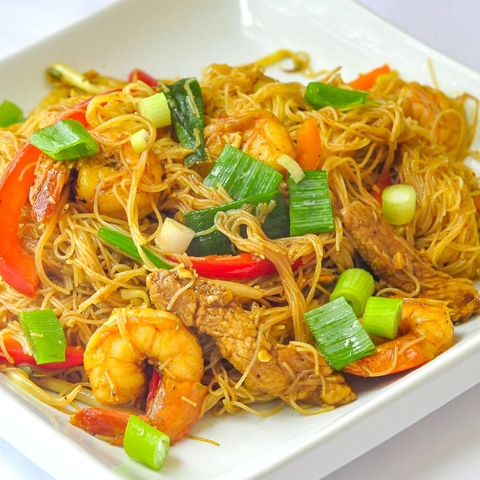 Singapore Noodles photo of a single serving on a white plate