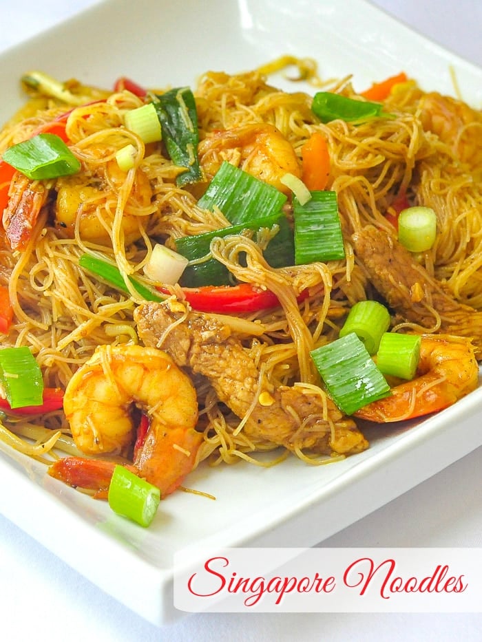 Singapore Noodles photo with title text added for Pinterest