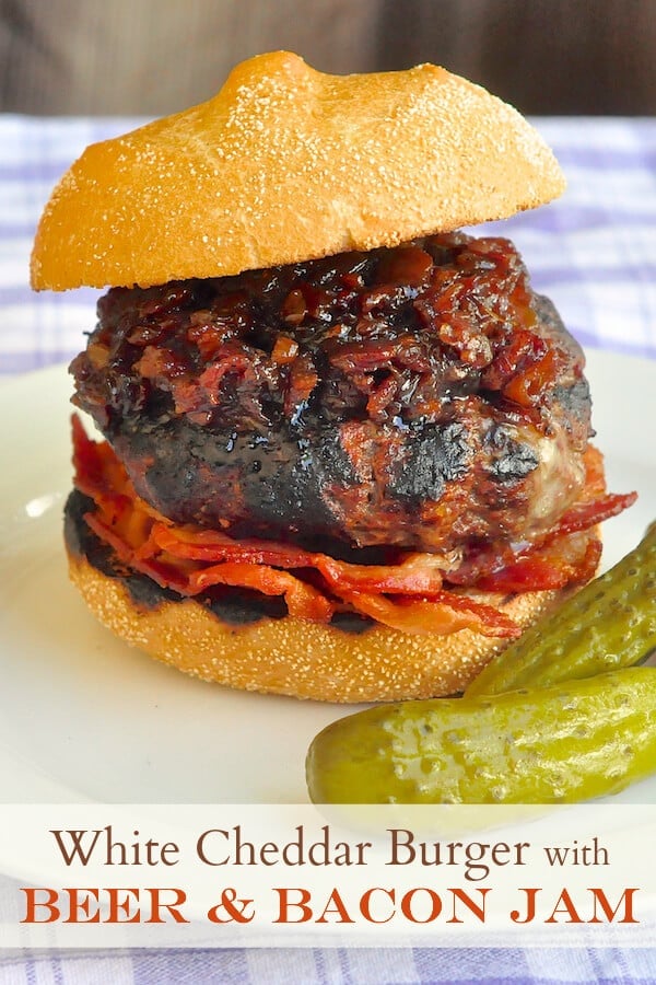 White Cheddar Burgers with Beer Bacon Jam