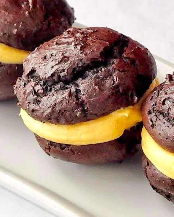 Chocolate Pumpkin Spice Whoopie Pies photo cropped for Facebook and Instagram.