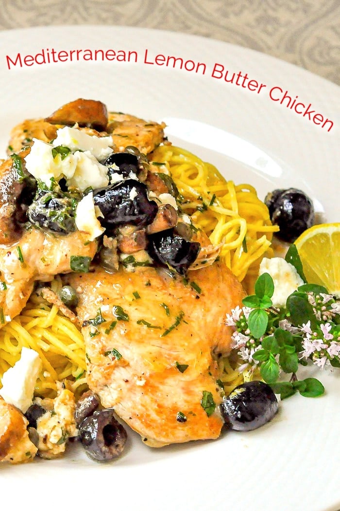 Mediterranean Lemon Butter Chicken image with title text added for Pinterest