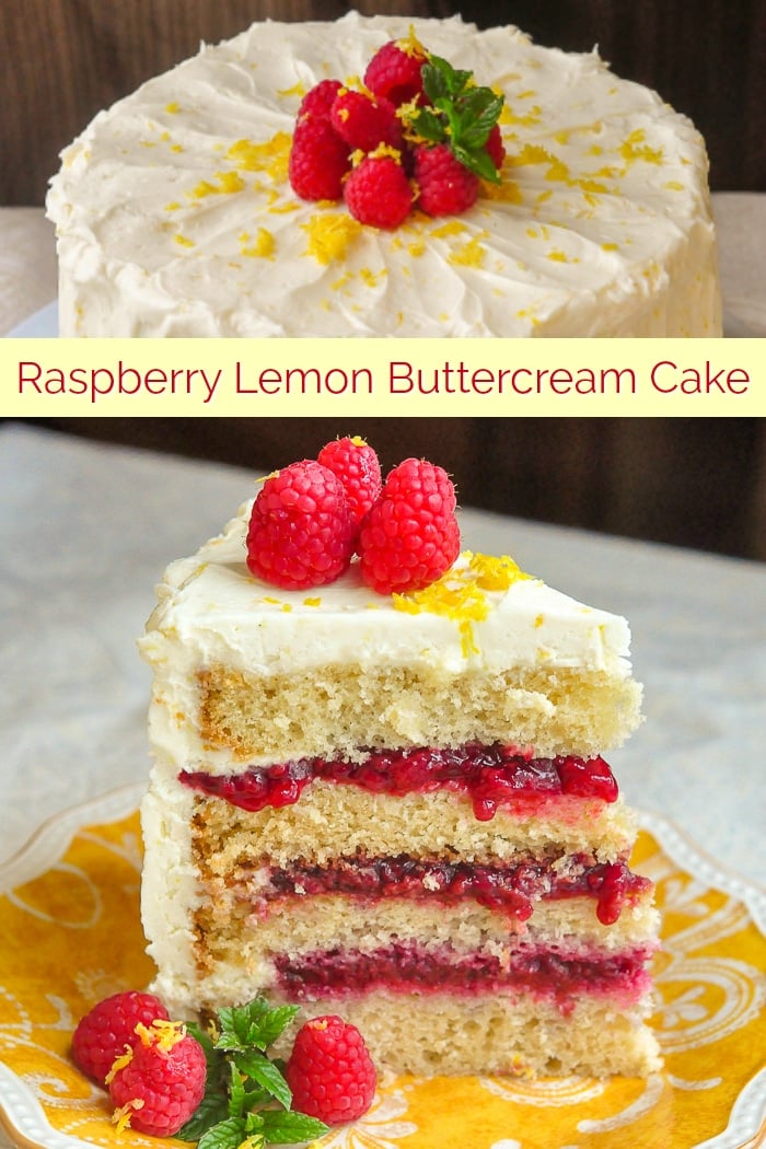 Raspberry Lemon Buttercream Cake photo collage with title text for Pinterest