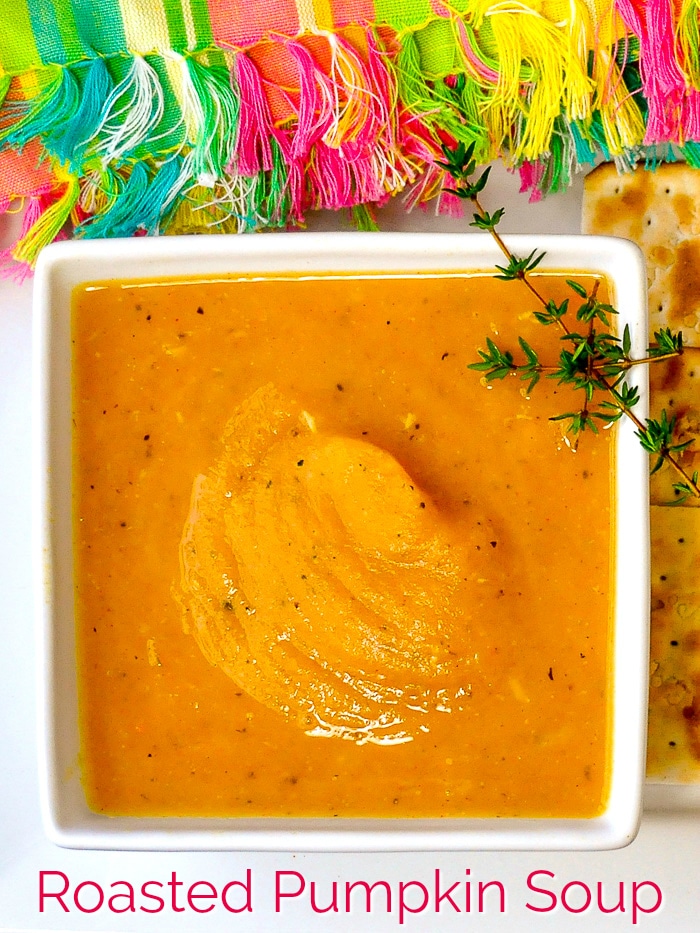 Roasted Pumpkin Soup photo with title text added for Pinterest