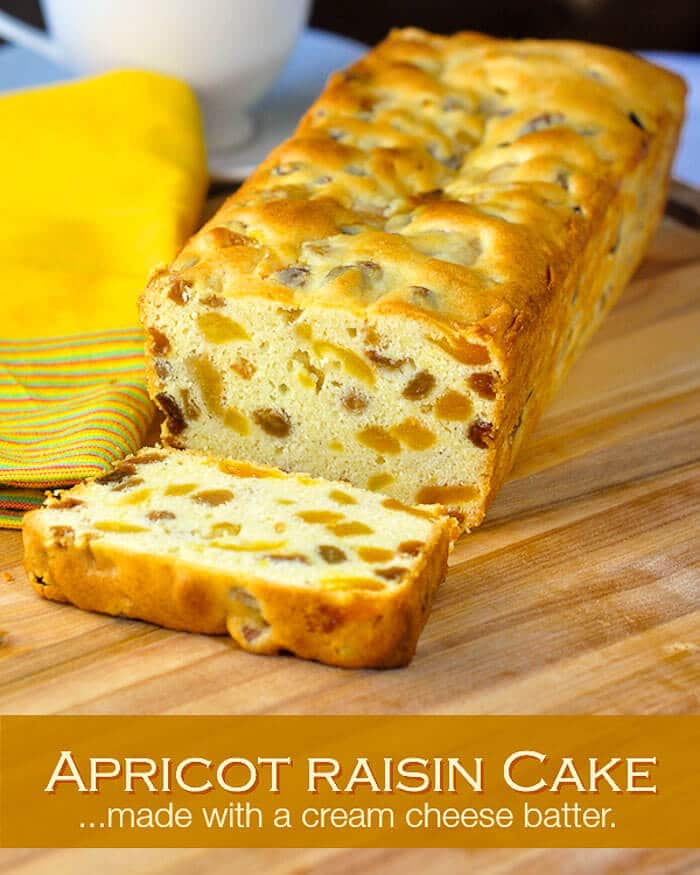 Apricot Raisin Cake. Image with title text.