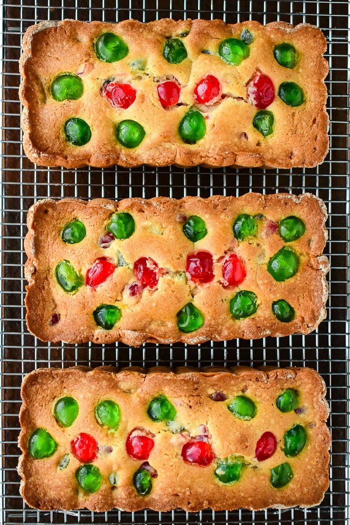 Newfoundland Cherry Cake loaves cooling on a wire rack