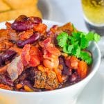 Prime Rib Beer Bacon Chili close up photo of a single serving