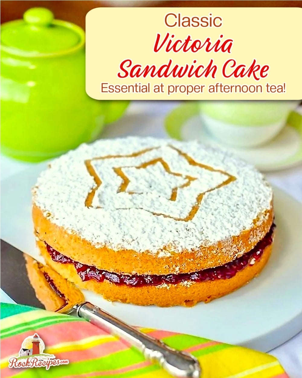 Victoria Sandwich Cake with title text added for social media posts.