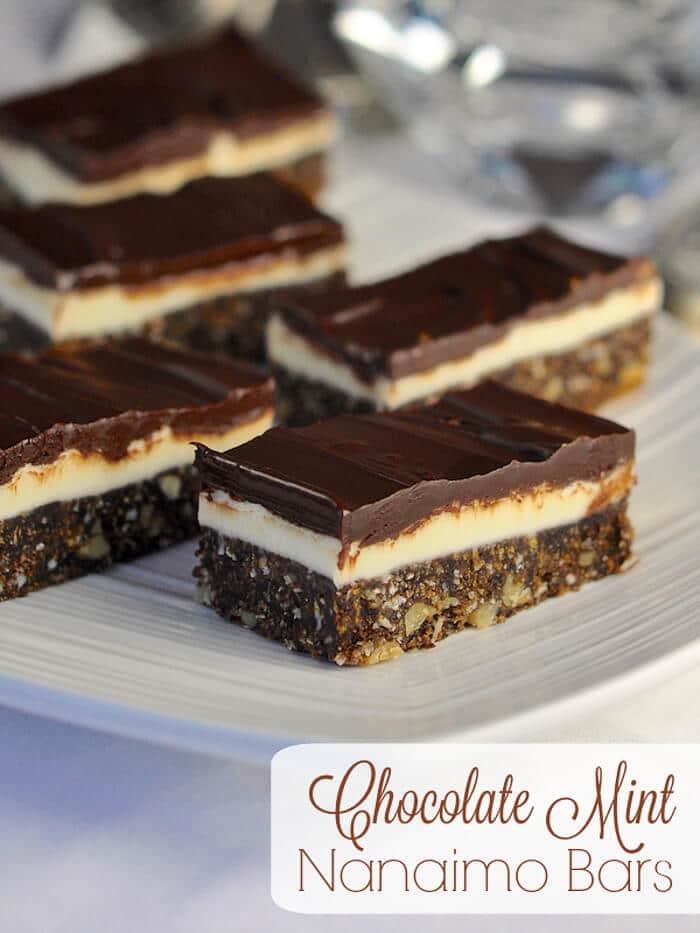 Chocolate Mint Nanaimo Bars with title text