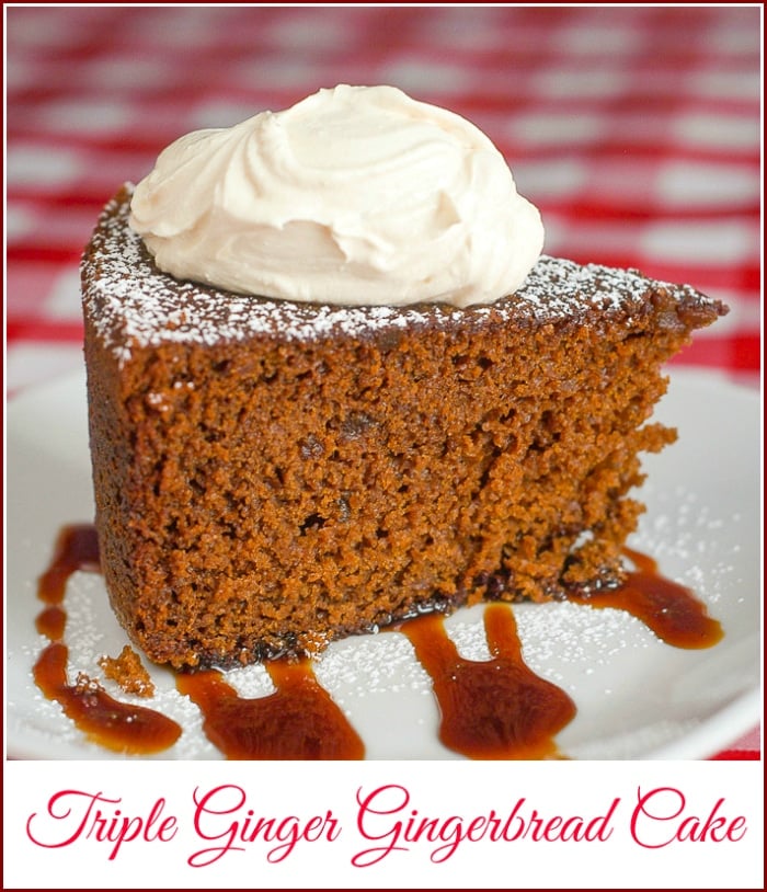 Triple Ginger Gingerbread Cake photo with title text added for Pinterest