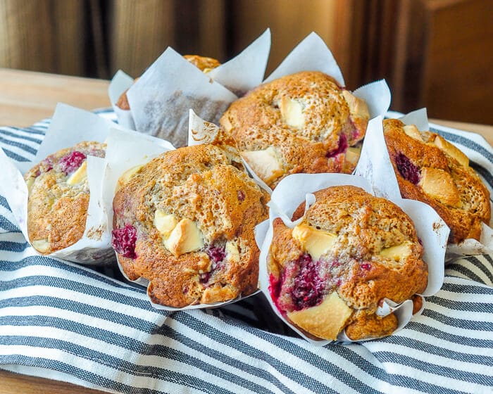 Banana Raspberry White Chocolate Muffins