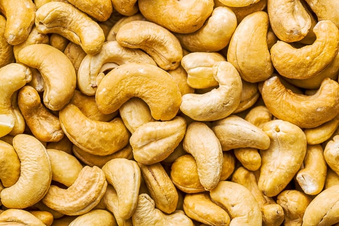 Roasted cashew nuts.