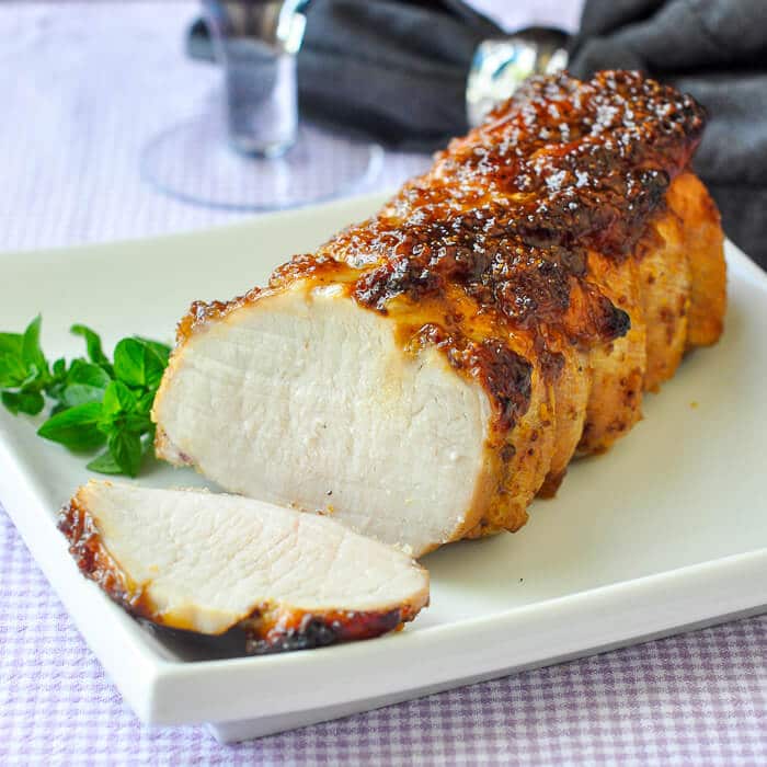 Easy Glazed Brown Sugar and Dijon Pork Loin wide shot