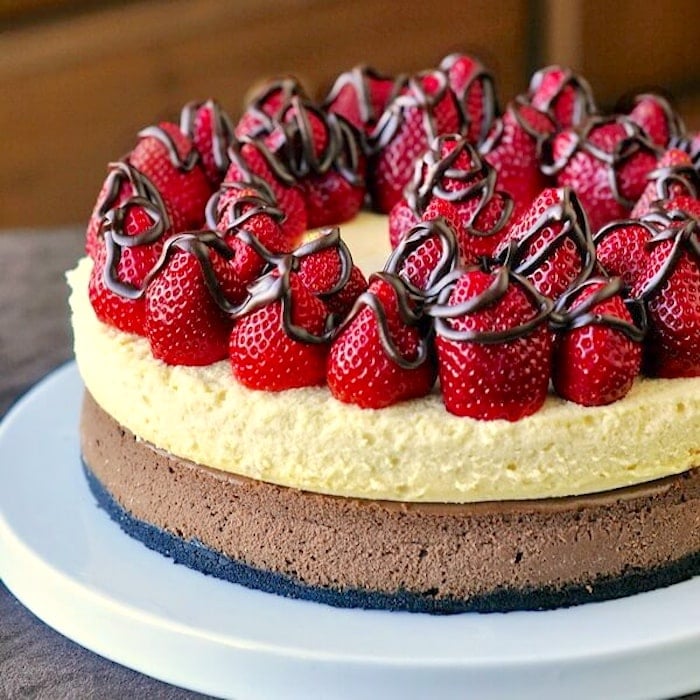 Double Decker Neapolitan Cheesecake. 2 rich creamy cheesecakes in 1,