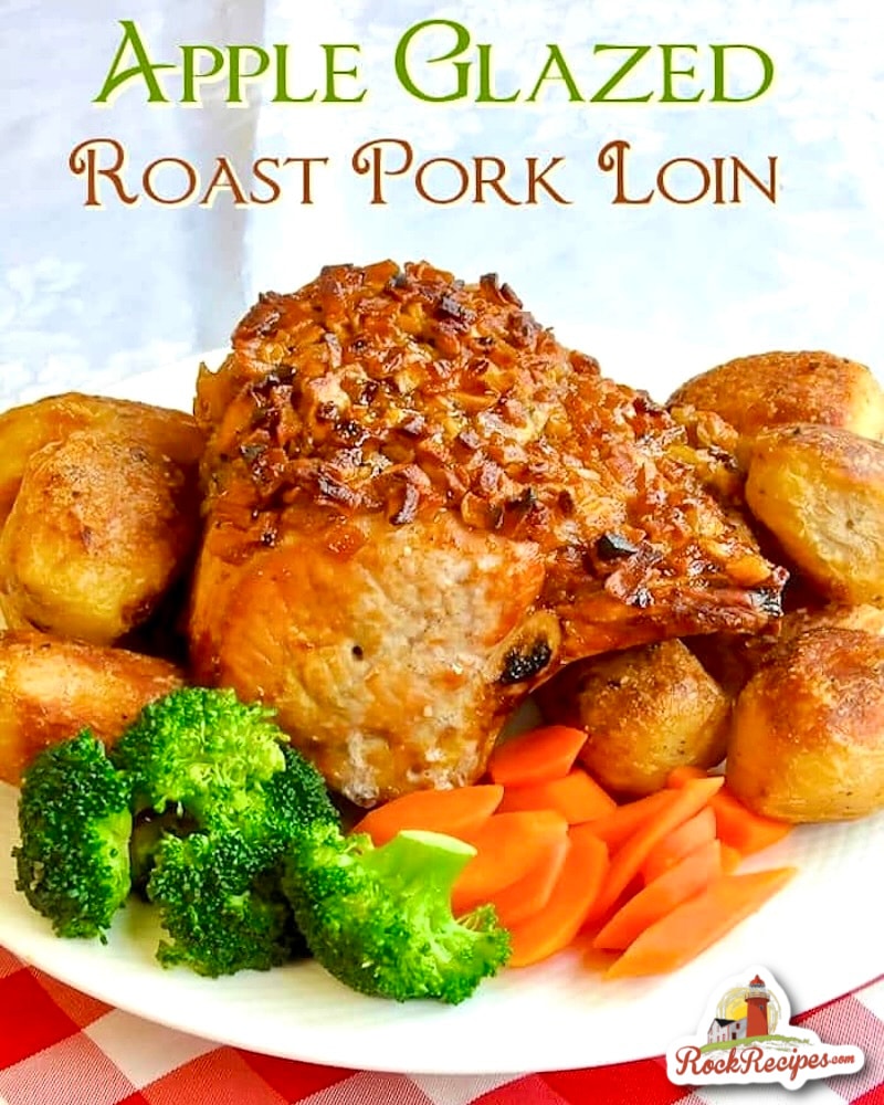 Apple Roasted Pork photo with title text added for social media posts.