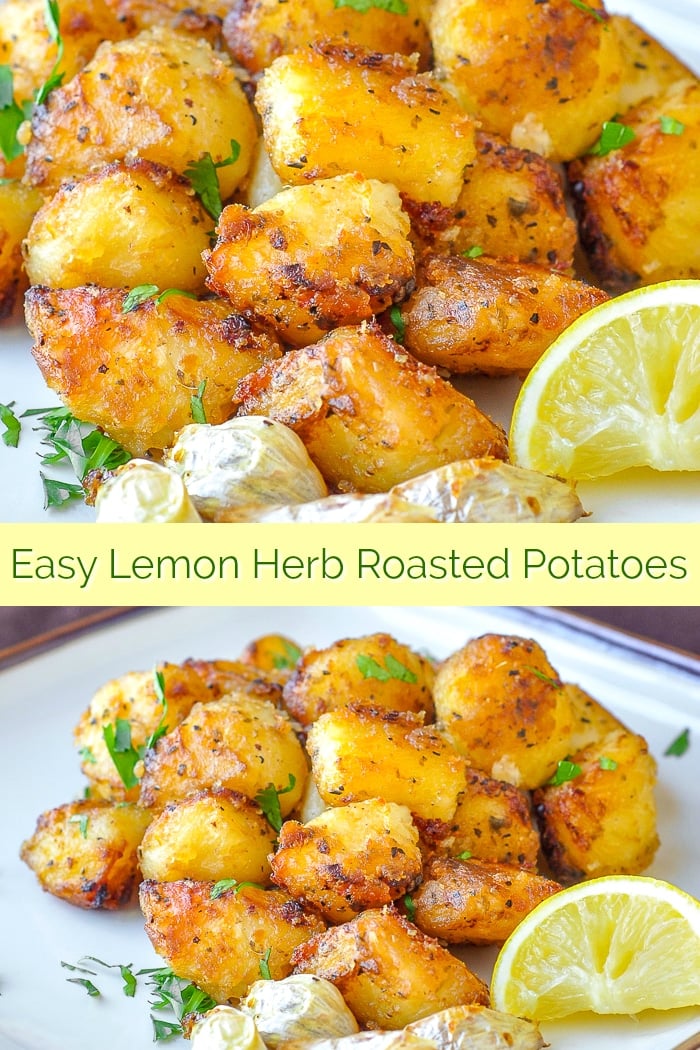 Lemon Herb Roasted Potatoes photo collage with title text for Pinterest