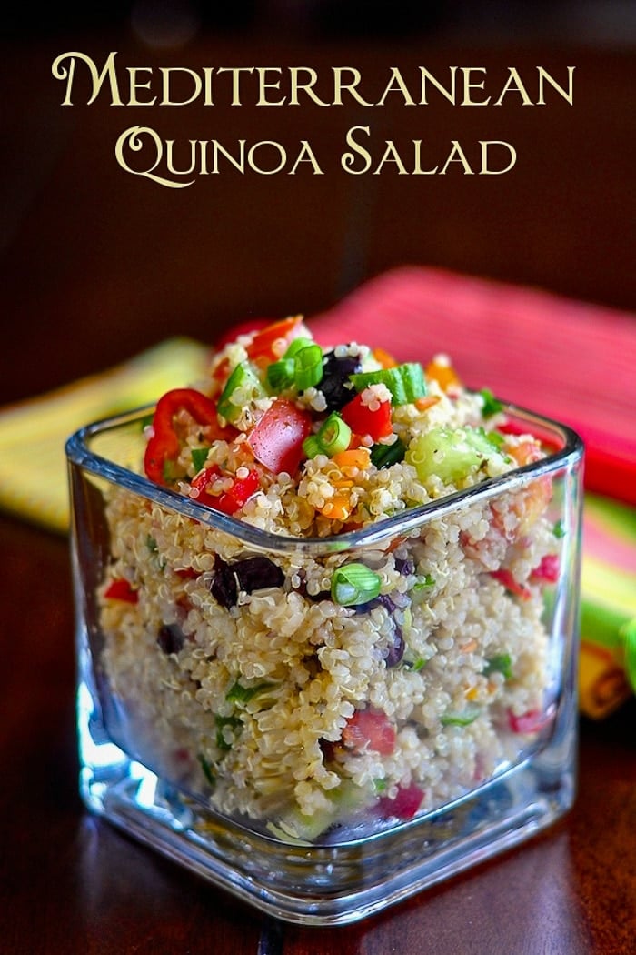 Mediterranean Quinoa Salad photo with title text for Pinterest