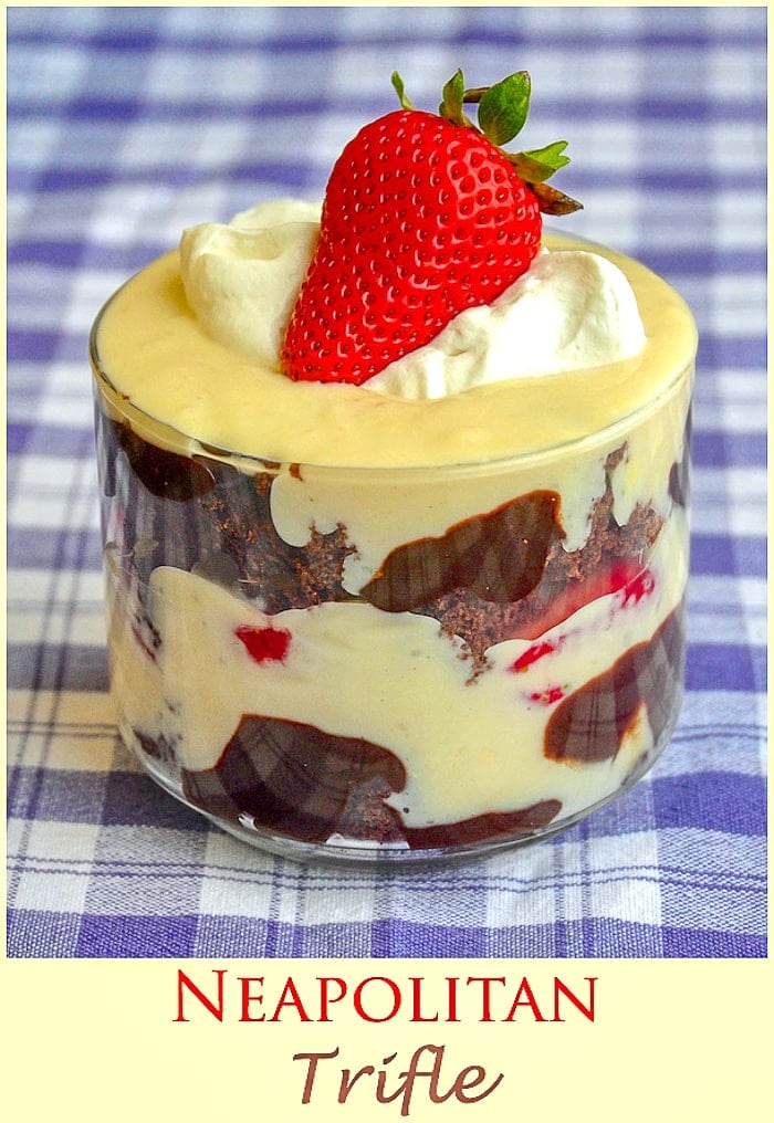 Neapolitan Trifle photo with title text for Pinterest