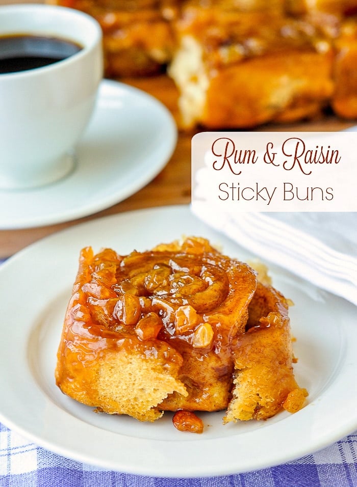 Rum Raisin Sticky Buns image with title text for Pinterest